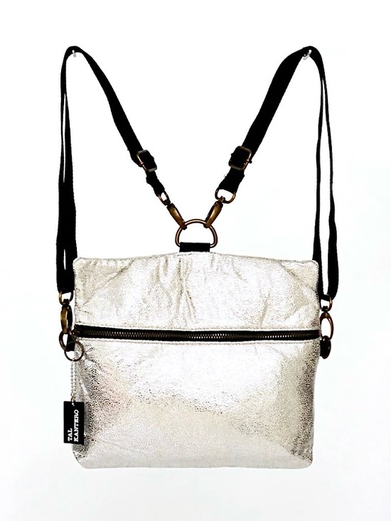 Kantero Handbags - Kantero White Silver Glitter Backpack and Crossbody Bag with Black Straps NWOT